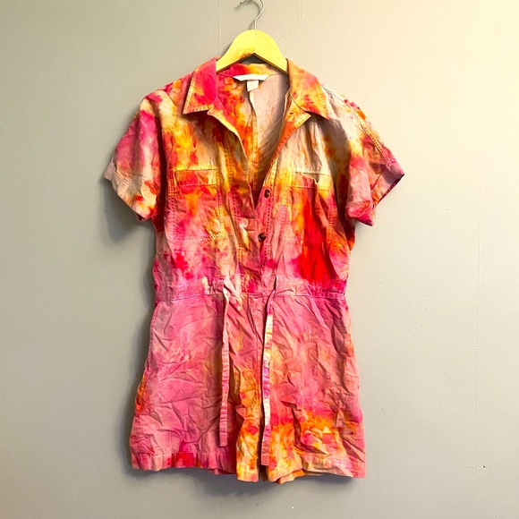 Tye Dye Button Up Utility Romper - Picture 1 of 10